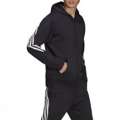 ADIDAS FELPA ZIP E CAPPUCCIO 3 STRIPES Nero -Strada Moda adidas h46526 felpa zip e cappuccio 3 stripes sport style uomo 044387801 blk 3