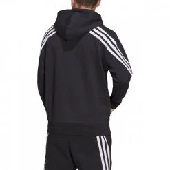 ADIDAS FELPA ZIP E CAPPUCCIO 3 STRIPES Nero -Strada Moda adidas h46526 felpa zip e cappuccio 3 stripes sport style uomo 044387801 blk 4