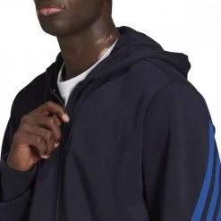 ADIDAS FELPA ZIP E CAPPUCCIO 3-STRIPES Blu -Strada Moda adidas hc5248 felpa zip e cappuccio 3 stripes sport style uomo 044388201 blu 5