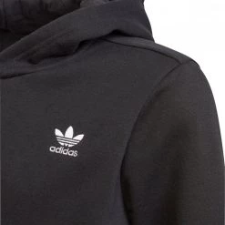 ADIDAS ORIGINALS FELPA CON CAPPUCCIO ESSENTIAL BAMBINO Nero -Strada Moda adidas originals h32352 felpa c capp essential felpato bambino abbigliamento bambino 043071601 blk 3