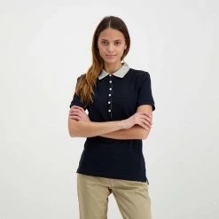 BARBOUR POLO MALVERN COLLO CHECK DONNA Blu -Strada Moda barbour lml0633 polo malvern collo check donna casual donna 044618001 ny76 4