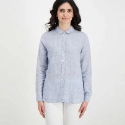 BARBOUR CAMICIA IN LINO MARINE DONNA Bianco, Blu -Strada Moda barbour lsh1315 camicia in lino marine donna casual donna 044618801 ny73 3