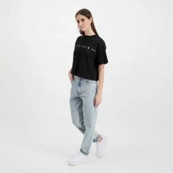 CALVIN KLEIN JEANS T-SHIRT CROP REPEAT LOGO DONNA Nero -Strada Moda calvin klein jeans j20j217709 t shirt crop repeat logo donna casual donna 044968801 beh 6