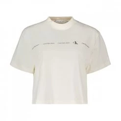 CALVIN KLEIN JEANS T-SHIRT CROP REPEAT LOGO DONNA Bianco