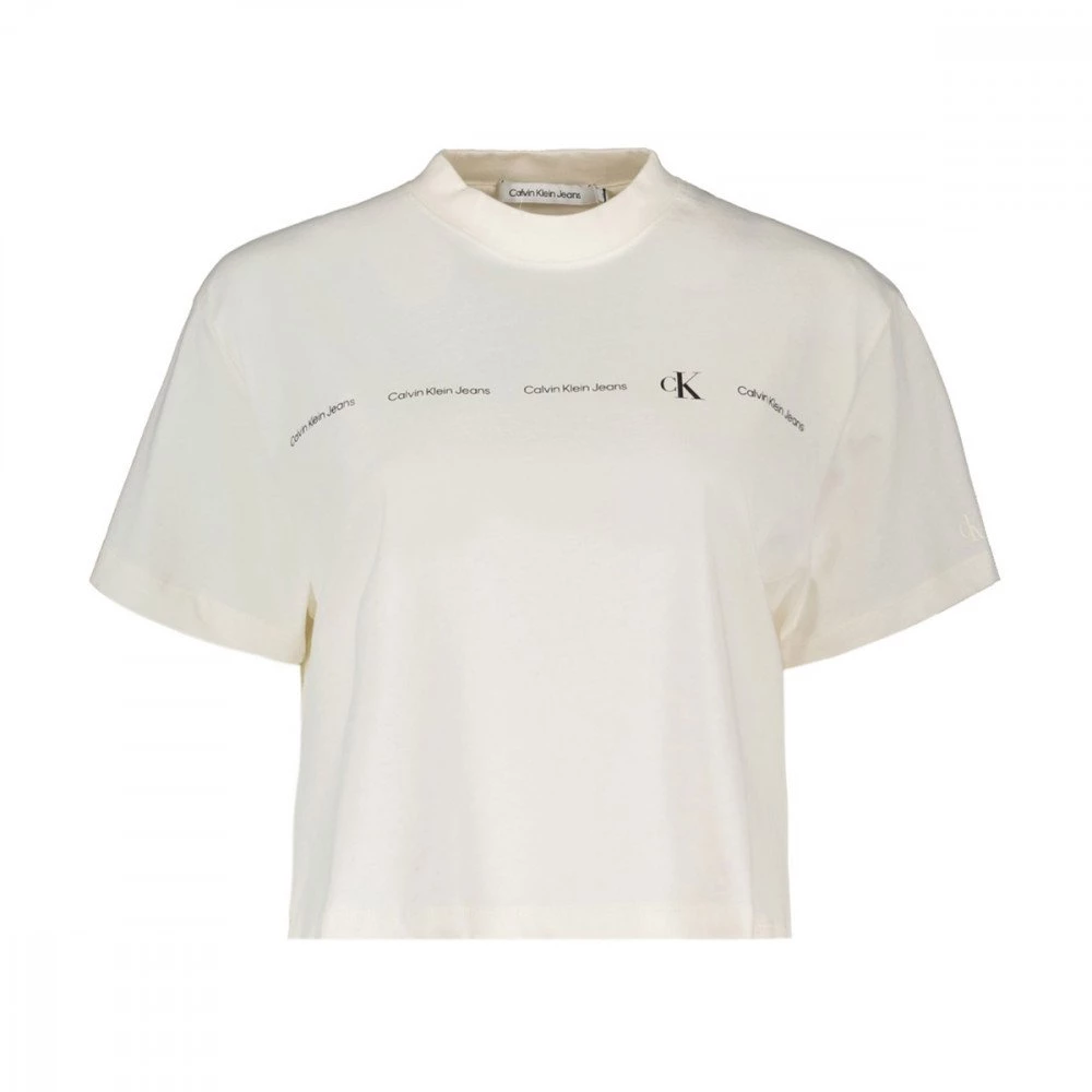 CALVIN KLEIN JEANS T-SHIRT CROP REPEAT LOGO DONNA Bianco