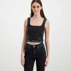 CALVIN KLEIN JEANS TOP IN DENIM DONNA Nero -Strada Moda calvin klein jeans j20j217819 top in denim donna casual donna 044969801 1by 3