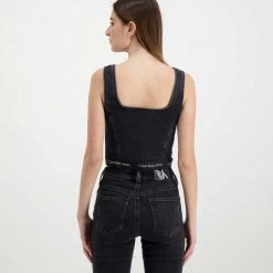 CALVIN KLEIN JEANS TOP IN DENIM DONNA Nero -Strada Moda calvin klein jeans j20j217819 top in denim donna casual donna 044969801 1by 4
