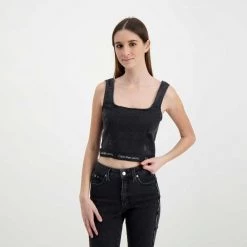CALVIN KLEIN JEANS TOP IN DENIM DONNA Nero -Strada Moda calvin klein jeans j20j217819 top in denim donna casual donna 044969801 1by 5