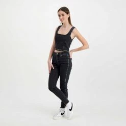 CALVIN KLEIN JEANS TOP IN DENIM DONNA Nero -Strada Moda calvin klein jeans j20j217819 top in denim donna casual donna 044969801 1by 6