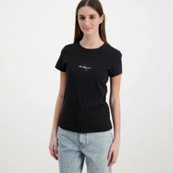 CALVIN KLEIN JEANS T-SHIRT MONOGRAM LOGO DONNA Nero -Strada Moda calvin klein jeans j20j217902 t shirt monogram logo donna casual donna 044970401 beh 2