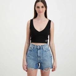 CALVIN KLEIN JEANS TOP RIB CROP DONNA Nero -Strada Moda calvin klein jeans j20j218334 top rib crop donna casual donna 044971701 beh 3