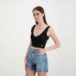 CALVIN KLEIN JEANS TOP RIB CROP DONNA Nero -Strada Moda calvin klein jeans j20j218334 top rib crop donna casual donna 044971701 beh 5