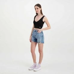 CALVIN KLEIN JEANS TOP RIB CROP DONNA Nero -Strada Moda calvin klein jeans j20j218334 top rib crop donna casual donna 044971701 beh 6