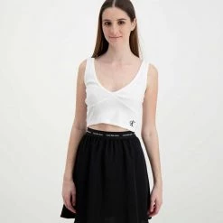 CALVIN KLEIN JEANS TOP RIB CROP DONNA Bianco -Strada Moda calvin klein jeans j20j218334 top rib crop donna casual donna 044971801 yaf 3