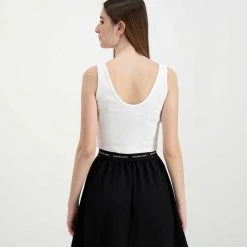 CALVIN KLEIN JEANS TOP RIB CROP DONNA Bianco -Strada Moda calvin klein jeans j20j218334 top rib crop donna casual donna 044971801 yaf 4