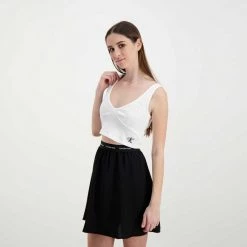 CALVIN KLEIN JEANS TOP RIB CROP DONNA Bianco -Strada Moda calvin klein jeans j20j218334 top rib crop donna casual donna 044971801 yaf 5