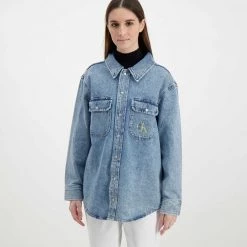 CALVIN KLEIN JEANS GIACCA OVERSHIRT DONNA Azzurro -Strada Moda calvin klein jeans j20j218466 giacca overshirt donna giacconi donna 044970901 1aa 3