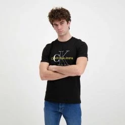 CALVIN KLEIN JEANS T-SHIRT TWO TONE MONOGRAM Nero -Strada Moda calvin klein jeans j30j320717 t shirt two tone monogram casual uomo 044628501 beh 4