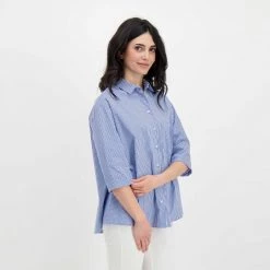 EMME MARELLA CAMICIA COZZA DONNA Bianco, Blu -Strada Moda emme marella cozza camicia cozza donna casual donna 044638001 007 5