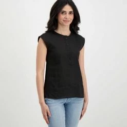 EMME MARELLA CAMICIA SMANICATA LINO COTONE DIRITTO DONNA Nero -Strada Moda emme marella diritto camicia smanicata lino cotone diritto donna casual donna 044638701 006 3