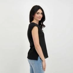 EMME MARELLA CAMICIA SMANICATA LINO COTONE DIRITTO DONNA Nero -Strada Moda emme marella diritto camicia smanicata lino cotone diritto donna casual donna 044638701 006 5