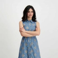 EMME MARELLA ABITO CHEMISIER SMANICATO GIAMBO DONNA Azzurro -Strada Moda emme marella giambo abito chemisier smanicato giambo donna casual donna 044640301 002 5