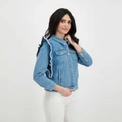 EMME MARELLA GIACCA IN DENIM VOLANT LIVIO DONNA Blu -Strada Moda emme marella livio giacca in denim volant livio donna giacconi donna 044641901 001 5