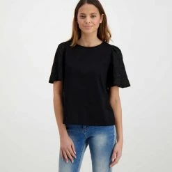 EMME MARELLA T-SHIRT MANICA SANGALLO PANAMA DONNA Nero -Strada Moda emme marella panama t shirt manica sangallo panama donna casual donna 044644001 004 2