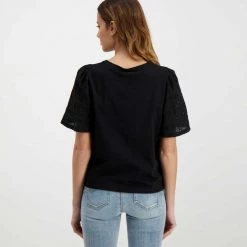 EMME MARELLA T-SHIRT MANICA SANGALLO PANAMA DONNA Nero -Strada Moda emme marella panama t shirt manica sangallo panama donna casual donna 044644001 004 3