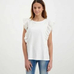 EMME MARELLA T-SHIRT CON ROUCHES SANGALLO ROYAL DONNA Bianco -Strada Moda emme marella royal t shirt con rouches sangallo royal donna casual donna 044645301 001 3