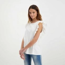 EMME MARELLA T-SHIRT CON ROUCHES SANGALLO ROYAL DONNA Bianco -Strada Moda emme marella royal t shirt con rouches sangallo royal donna casual donna 044645301 001 5