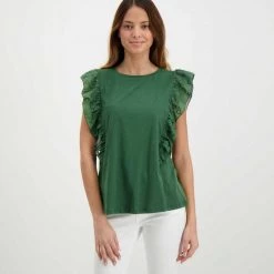 EMME MARELLA T-SHIRT CON ROUCHES SANGALLO ROYAL DONNA Verde -Strada Moda emme marella royal t shirt con rouches sangallo royal donna casual donna 044645401 002 3