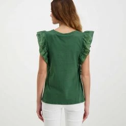 EMME MARELLA T-SHIRT CON ROUCHES SANGALLO ROYAL DONNA Verde -Strada Moda emme marella royal t shirt con rouches sangallo royal donna casual donna 044645401 002 4