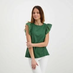 EMME MARELLA T-SHIRT CON ROUCHES SANGALLO ROYAL DONNA Verde -Strada Moda emme marella royal t shirt con rouches sangallo royal donna casual donna 044645401 002 5
