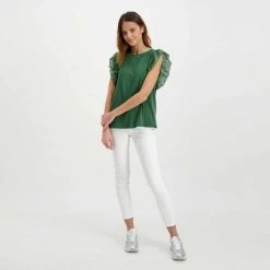 EMME MARELLA T-SHIRT CON ROUCHES SANGALLO ROYAL DONNA Verde -Strada Moda emme marella royal t shirt con rouches sangallo royal donna casual donna 044645401 002 6