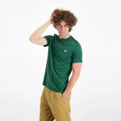 FRED PERRY T-SHIRT BASIC RINGER Verde -Strada Moda fred perry m3519 t shirt basic ringer casual uomo 042673401 406 4