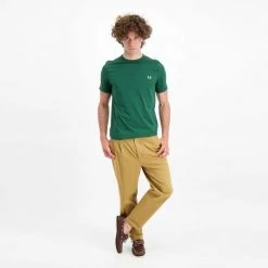 FRED PERRY T-SHIRT BASIC RINGER Verde -Strada Moda fred perry m3519 t shirt basic ringer casual uomo 042673401 406 5