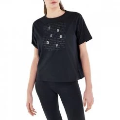 FREDDY T-SHIRT BASIC COTTON SCRITTE DONNA Nero -Strada Moda freddy s2wbct7 t shirt basic cotton scritte donna sport style donna 045252201 n 2