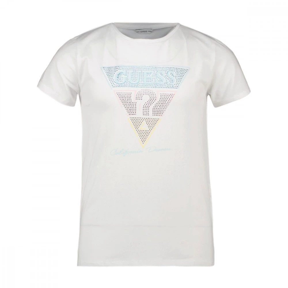 GUESS T-SHIRT LOGO STRASS BAMBINA Bianco 3 GUESS T-SHIRT LOGO STRASS BAMBINA Bianco