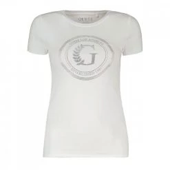 GUESS T-SHIRT STRETCH NEW LOGO CERCHIO DONNA Bianco