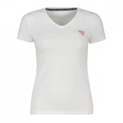 GUESS T-SHIRT SCOLLO V MINI LOGO DONNA Bianco