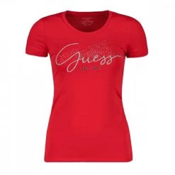 GUESS T-SHIRT LOGO STRASS DONNA Rosso