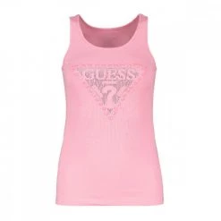 GUESS CANOTTA LOGO STRASS DONNA Rosa