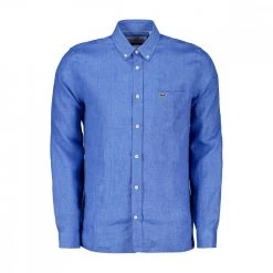 LACOSTE CAMICIA IN LINO REGULAR FIT Azzurro