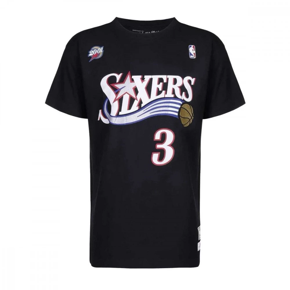 MITCHELL & NESS T-SHIRT NAME NUMBER IVERSON 3 SIXERS Nero 3 MITCHELL & NESS T-SHIRT NAME NUMBER IVERSON 3 SIXERS Nero