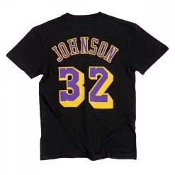 MITCHELL & NESS T-SHIRT NAME NUMBER JOHNSON 32 LAKERS Nero -Strada Moda mitchell ness bnn3cw19045 t shirt name number johnson 32 lakers abbigliamento basket uomo 045376501 blk 2