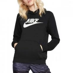 NIKE FELPA CON CAPPUCCIO LOGO ESSENTIAL DONNA Nero -Strada Moda nike bv4126 felpa con cappuccio logo essential donna sport style donna 039798901 010 3