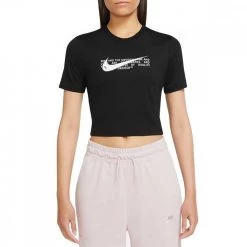 NIKE T-SHIRT CROP SWOOSH DONNA Nero