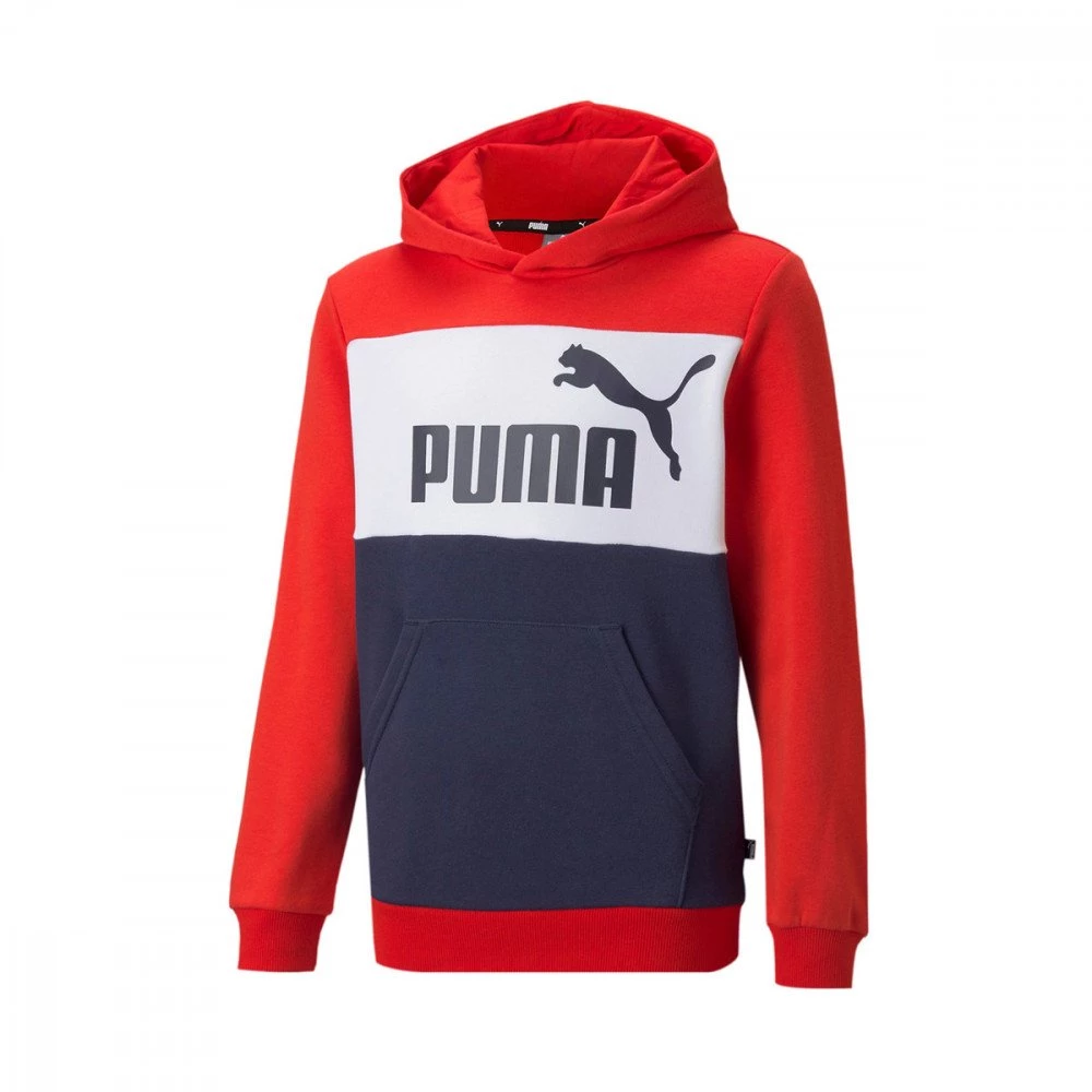 PUMA FELPA CON CAPPUCCIO COLORBLOCK BAMBINO Blu, Rosso