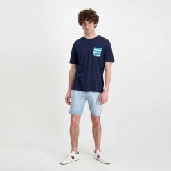 SUN 68 T-SHIRT TASCHINO A RIGHE Blu -Strada Moda sun 68 t32102 t shirt taschino a righe casual uomo 044863601 07 5